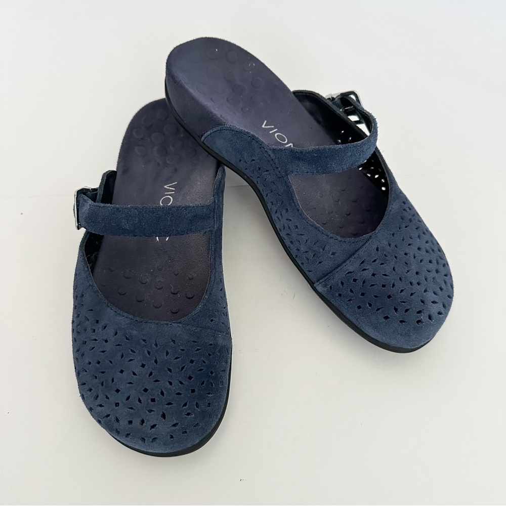 Vionic•Women's Rest Lidia•Blue Suede Mary Jane Slip On Ortho Mules
